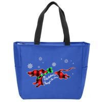 Plaid Dachshund Dog Through Snow Dog Lovers Merry Christmas Cool Gift Zip Tote Bag