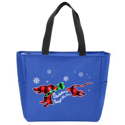 Plaid Dachshund Dog Through Snow Dog Lovers Merry Christmas Cool Gift Zip Tote Bag