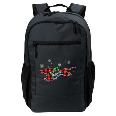 Plaid Dachshund Dog Through Snow Dog Lovers Merry Christmas Cool Gift Daily Commute Backpack