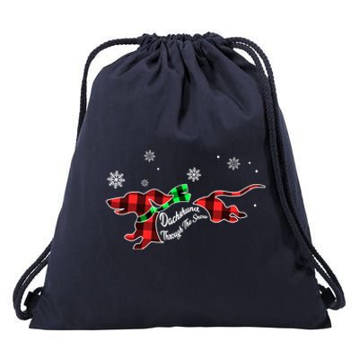 Plaid Dachshund Dog Through Snow Dog Lovers Merry Christmas Cool Gift Drawstring Bag