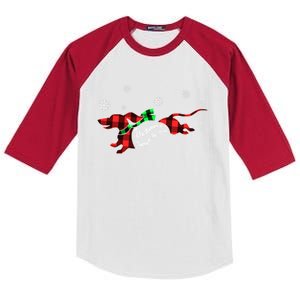 Plaid Dachshund Dog Through Snow Dog Lovers Merry Christmas Cool Gift Kids Colorblock Raglan Jersey