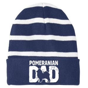 Pomeranian Dad Dog Lover Funny Pom Dog Owner Father Daddy Striped Beanie with Solid Band