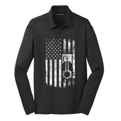 Piston Diesel Engine Us Flag Diesel Mechanic Cars Repair Cool Gift Silk Touch Performance Long Sleeve Polo