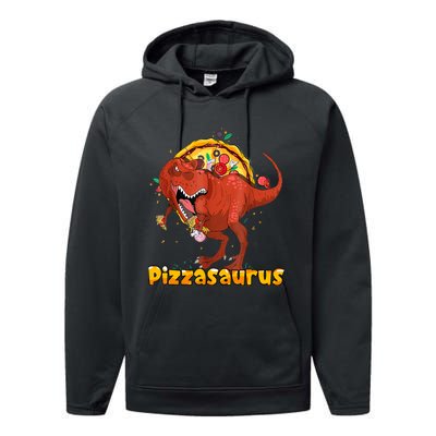 Pizzasaurus Dinosaur Eating Pizza T Rex Performance Fleece Hoodie