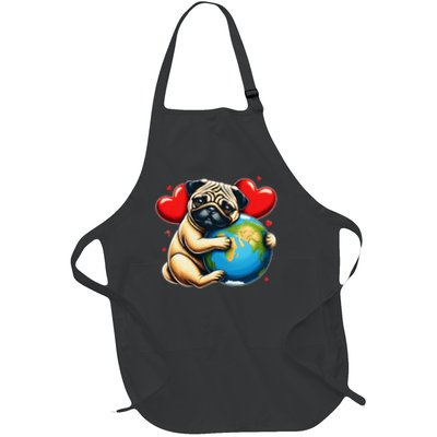 Pug Dog Earth Day Hug Love Owner Planet Lover Globe Hugging Full-Length Apron With Pockets