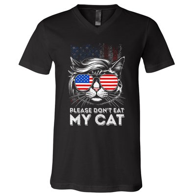 Please DonT Eat My Cat Funny Strange News Us Flag Sarcastic V-Neck T-Shirt