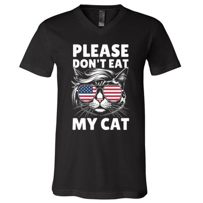 Please DonT Eat My Cat Funny Strange News Funny Sarcastic V-Neck T-Shirt