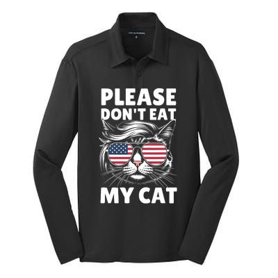 Please DonT Eat My Cat Funny Strange News Funny Sarcastic Silk Touch Performance Long Sleeve Polo