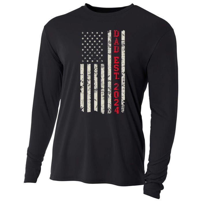 Patriotic Dad Est 2024 Dad Since 2024 Us Flag Cooling Performance Long Sleeve Crew