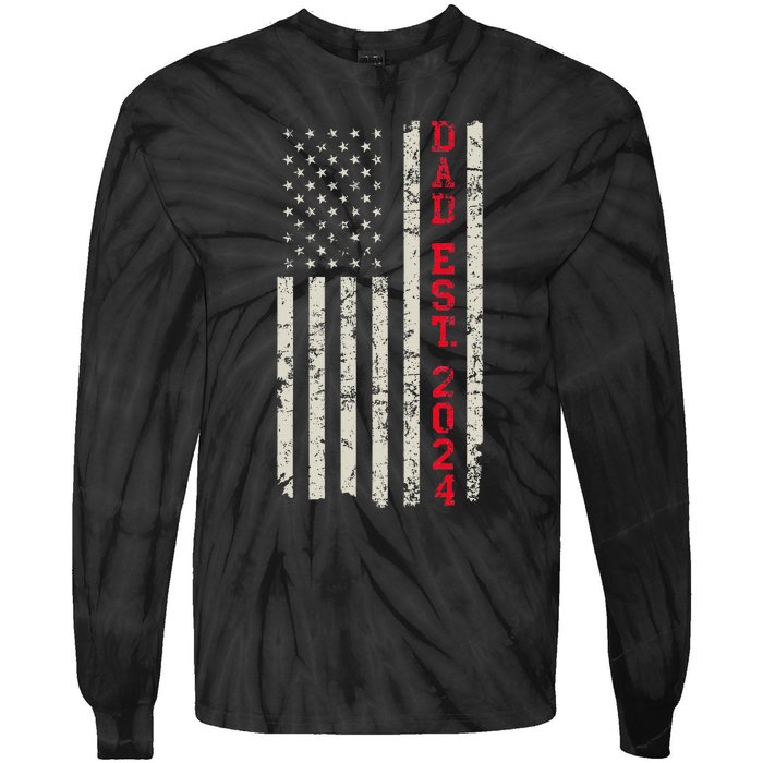 Patriotic Dad Est 2024 Dad Since 2024 Us Flag Tie-Dye Long Sleeve Shirt