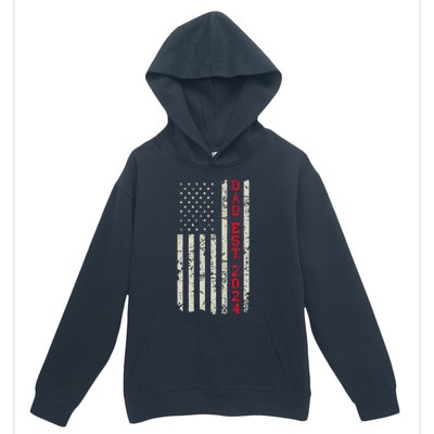 Patriotic Dad Est 2024 Dad Since 2024 Us Flag Urban Pullover Hoodie