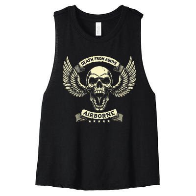 Paratrooper Death From Above Airborne Veteran Gift Women's Racerback Cropped Tank