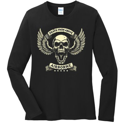 Paratrooper Death From Above Airborne Veteran Gift Ladies Long Sleeve Shirt