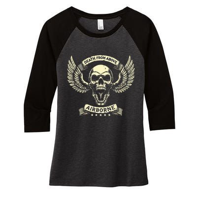 Paratrooper Death From Above Airborne Veteran Gift Women's Tri-Blend 3/4-Sleeve Raglan Shirt