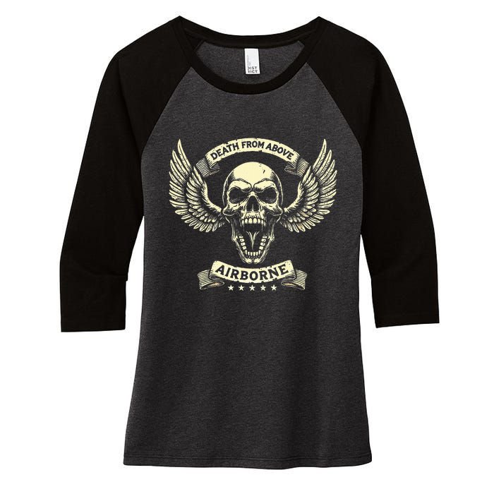 Paratrooper Death From Above Airborne Veteran Gift Women's Tri-Blend 3/4-Sleeve Raglan Shirt