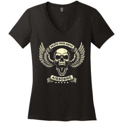 Paratrooper Death From Above Airborne Veteran Gift Women's V-Neck T-Shirt