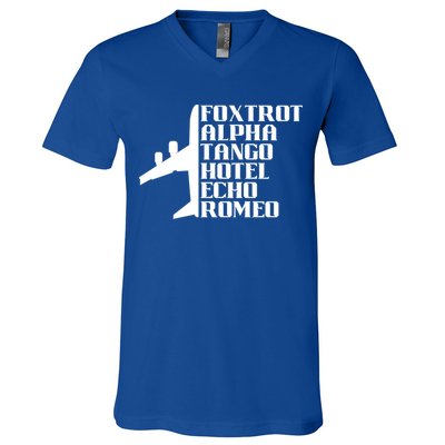 Pilot Dad Father Aviation Captain Phonetics Fathers Day Cool Gift V-Neck T-Shirt