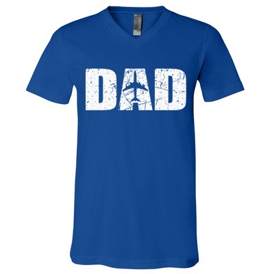Pilot Dad Fathers Day Irplane And Aviation Lover Gift V-Neck T-Shirt