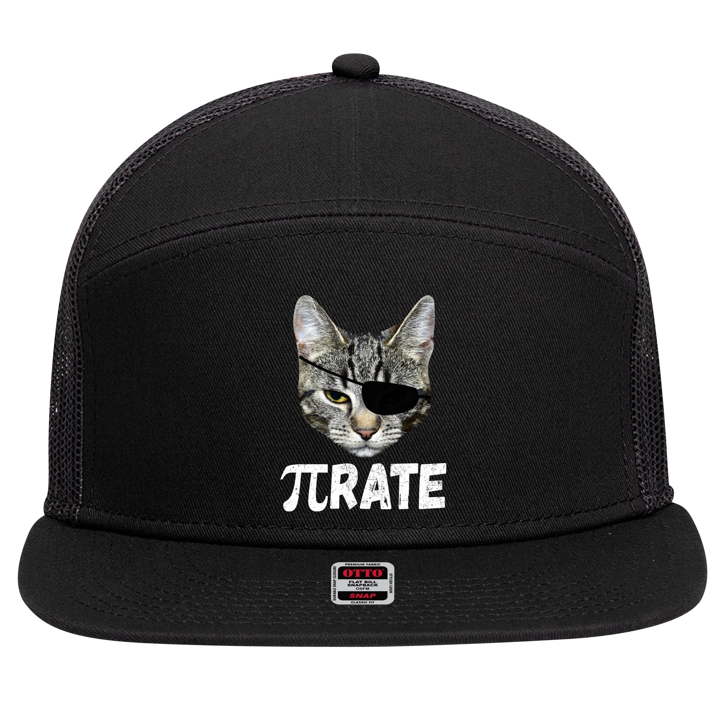 Pi Day Funny Cat Pirate 7 Panel Mesh Trucker Snapback Hat