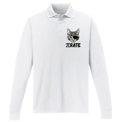 Pi Day Funny Cat Pirate Performance Long Sleeve Polo