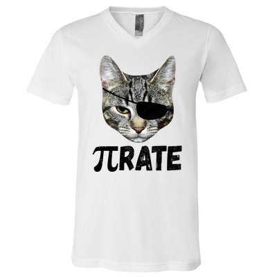 Pi Day Funny Cat Pirate V-Neck T-Shirt