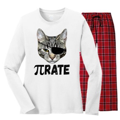 Pi Day Funny Cat Pirate Women's Long Sleeve Flannel Pajama Set 