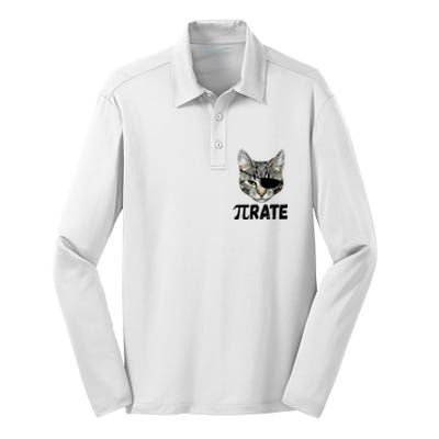 Pi Day Funny Cat Pirate Silk Touch Performance Long Sleeve Polo