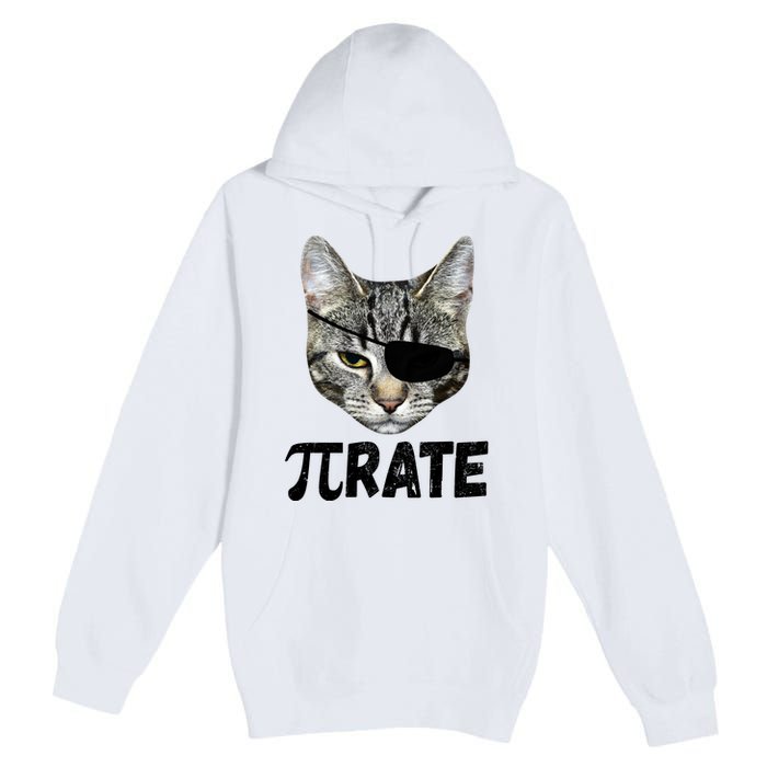 Pi Day Funny Cat Pirate Premium Pullover Hoodie