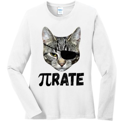 Pi Day Funny Cat Pirate Ladies Long Sleeve Shirt