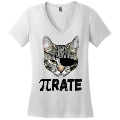 Pi Day Funny Cat Pirate Women's V-Neck T-Shirt