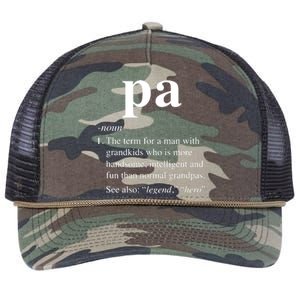 Pa Definition Funny Noun Grandpa Defined Father's Day Retro Rope Trucker Hat Cap