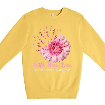 Pink Daisy Flower Faith Hope Love Breast Cancer Awareness Premium Crewneck Sweatshirt