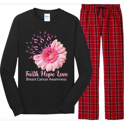 Pink Daisy Flower Faith Hope Love Breast Cancer Awareness Long Sleeve Pajama Set