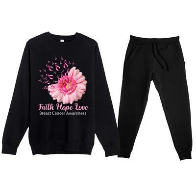 Pink Daisy Flower Faith Hope Love Breast Cancer Awareness Premium Crewneck Sweatsuit Set