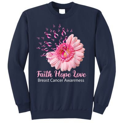 Pink Daisy Flower Faith Hope Love Breast Cancer Awareness Sweatshirt