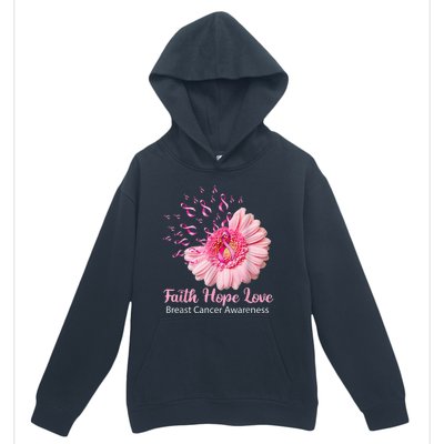 Pink Daisy Flower Faith Hope Love Breast Cancer Awareness Urban Pullover Hoodie