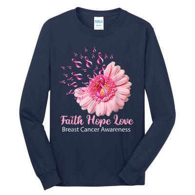 Pink Daisy Flower Faith Hope Love Breast Cancer Awareness Tall Long Sleeve T-Shirt