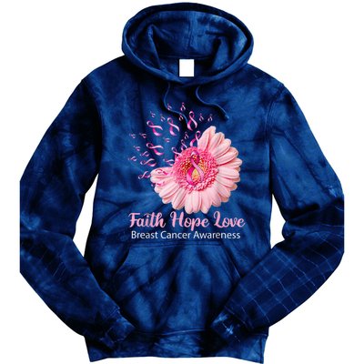 Pink Daisy Flower Faith Hope Love Breast Cancer Awareness Tie Dye Hoodie