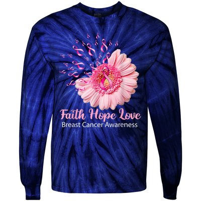 Pink Daisy Flower Faith Hope Love Breast Cancer Awareness Tie-Dye Long Sleeve Shirt