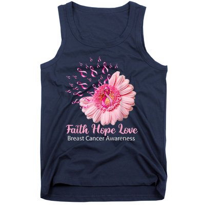 Pink Daisy Flower Faith Hope Love Breast Cancer Awareness Tank Top