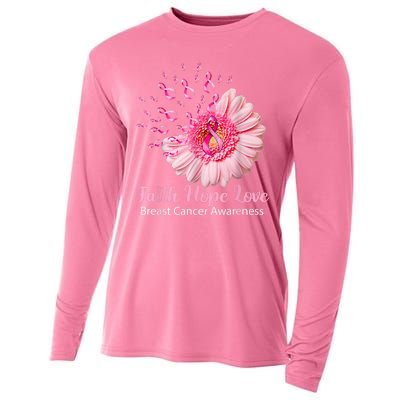 Pink Daisy Flower Faith Hope Love Breast Cancer Awareness Cooling Performance Long Sleeve Crew