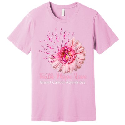 Pink Daisy Flower Faith Hope Love Breast Cancer Awareness Premium T-Shirt