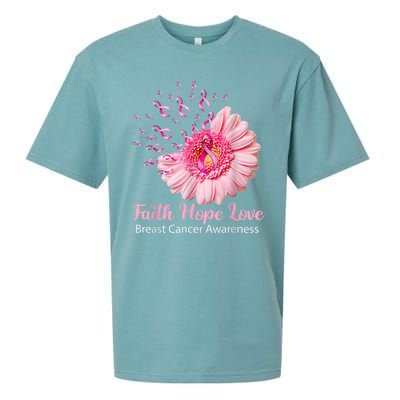 Pink Daisy Flower Faith Hope Love Breast Cancer Awareness Sueded Cloud Jersey T-Shirt