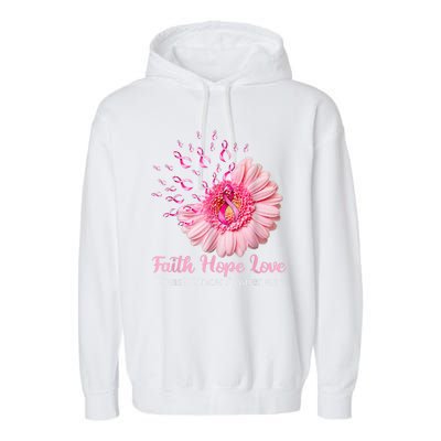 Pink Daisy Flower Faith Hope Love Breast Cancer Awareness Garment-Dyed Fleece Hoodie