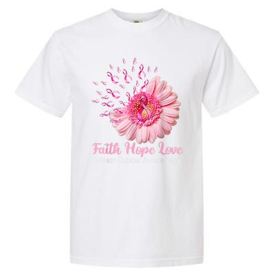 Pink Daisy Flower Faith Hope Love Breast Cancer Awareness Garment-Dyed Heavyweight T-Shirt