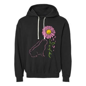 Pug Dog Flower Paw Cure Breast Cancer Awareness Support Gift Garment-Dyed Fleece Hoodie