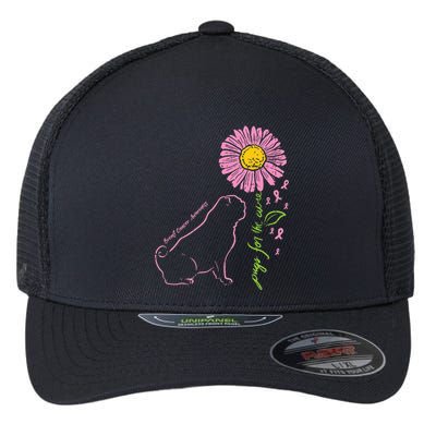 Pug Dog Flower Paw Cure Breast Cancer Awareness Support Gift Flexfit Unipanel Trucker Cap