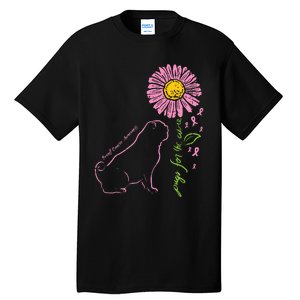 Pug Dog Flower Paw Cure Breast Cancer Awareness Support Gift Tall T-Shirt