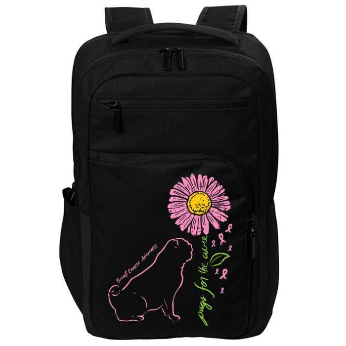 Pug Dog Flower Paw Cure Breast Cancer Awareness Support Gift Impact Tech Backpack