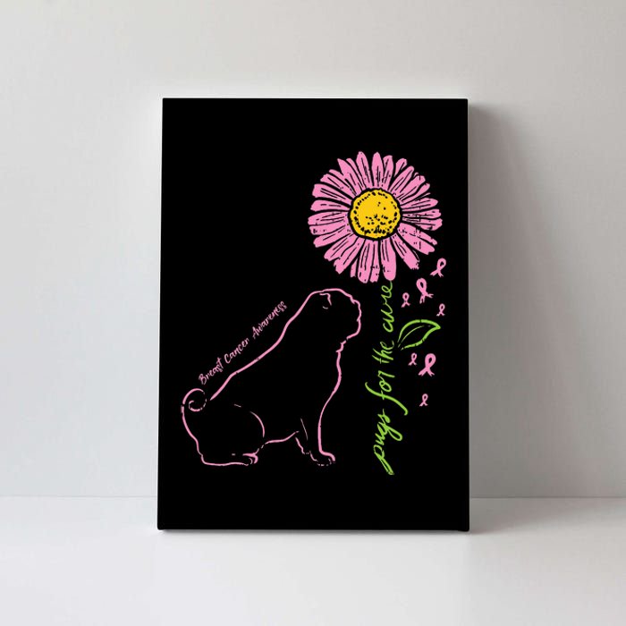 Pug Dog Flower Paw Cure Breast Cancer Awareness Support Gift Canvas